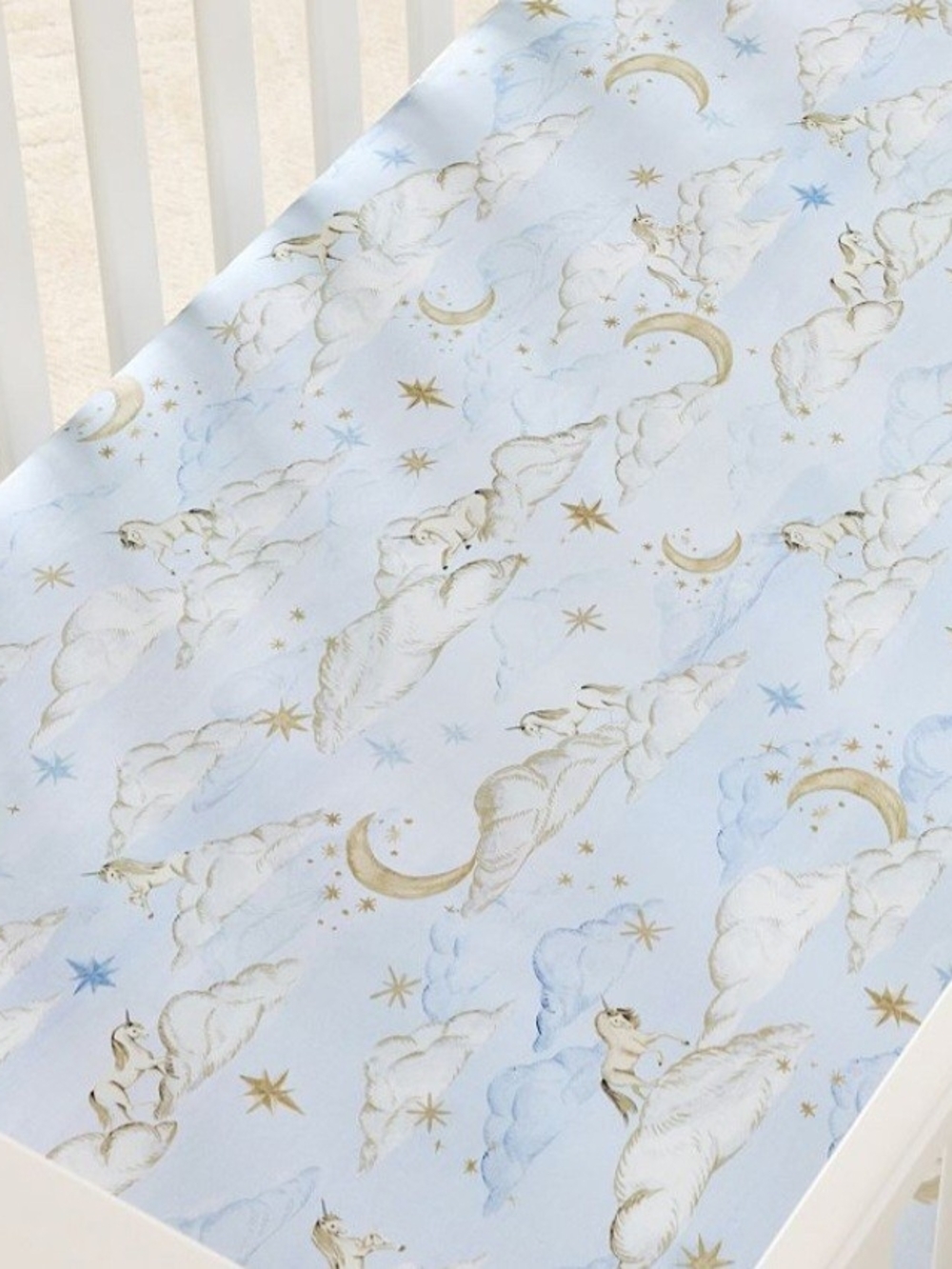 Chris Loves Julia Celestial Unicorns Crib Fitted Sheet Blue & White NWT